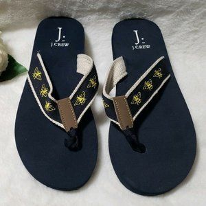 NWOT J.Crew Navy Bee Embroidered Flip Flops 🐝